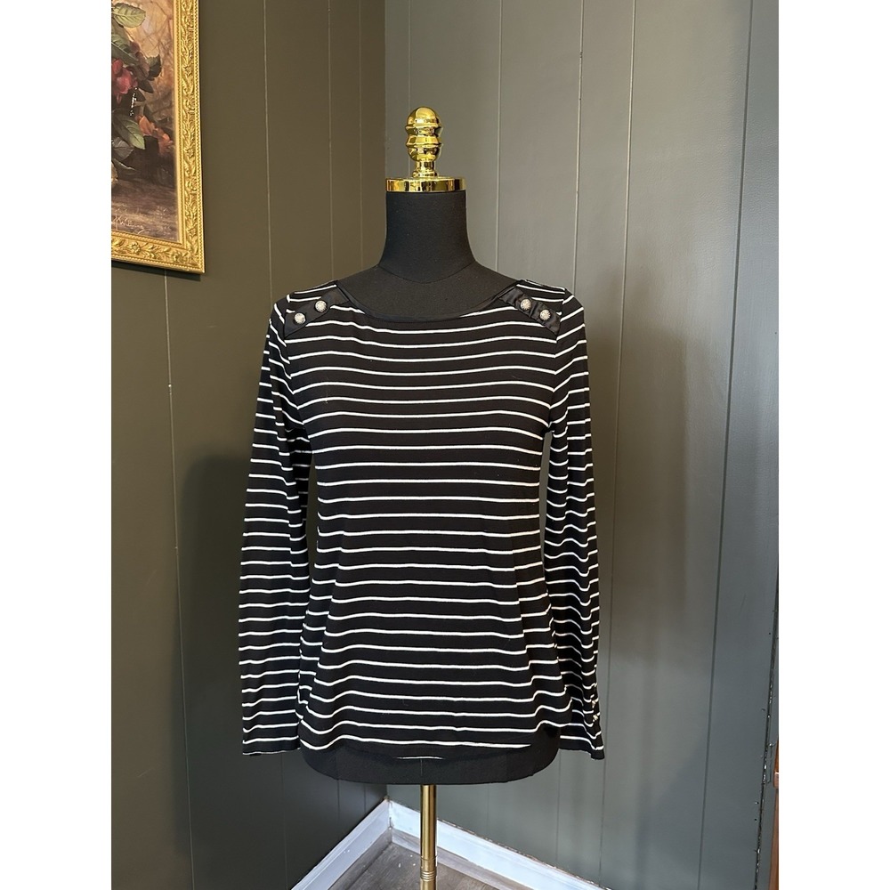 White House Black Market Black White Striped Nautical Long Sleeve Top XS